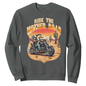 Funny Route Highway 66 Goose Biker Sweatshirt Ride The Mother Road TS12 Dark Heather Print Your Wear