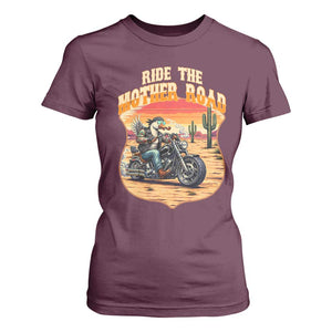 Funny Route Highway 66 Goose Biker T Shirt For Women Ride The Mother Road TS12 Maroon Print Your Wear