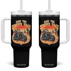 Funny Route Highway 66 Goose Biker Tumbler With Handle Ride The Mother Road TS12 One Size: 40 oz Black Print Your Wear