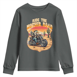 Funny Route Highway 66 Goose Biker Youth Sweatshirt Ride The Mother Road TS12 Dark Heather Print Your Wear