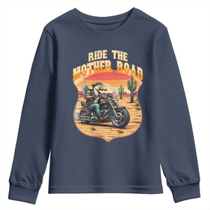 Funny Route Highway 66 Goose Biker Youth Sweatshirt Ride The Mother Road TS12 Navy Print Your Wear