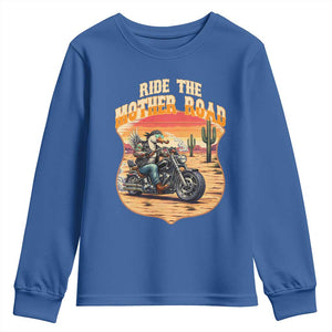 Funny Route Highway 66 Goose Biker Youth Sweatshirt Ride The Mother Road TS12 Royal Blue Print Your Wear
