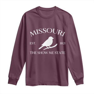 Vintage Blue Bird Missouri Long Sleeve Shirt The Show Me State Pride TS12 Maroon Print Your Wear