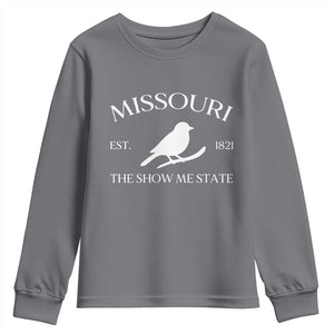 Vintage Blue Bird Missouri Youth Sweatshirt The Show Me State Pride TS12 Charcoal Print Your Wear
