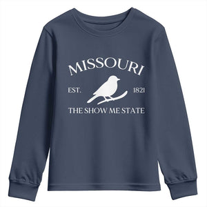 Vintage Blue Bird Missouri Youth Sweatshirt The Show Me State Pride TS12 Navy Print Your Wear