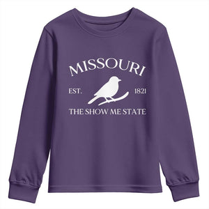 Vintage Blue Bird Missouri Youth Sweatshirt The Show Me State Pride TS12 Purple Print Your Wear
