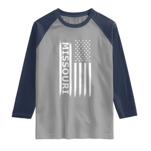 USA Flag Missouri State Pride Raglan Shirt Missourian Pride TS12 Sport Gray Navy Print Your Wear