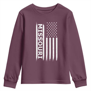 USA Flag Missouri State Pride Youth Sweatshirt Missourian Pride TS12 Maroon Print Your Wear