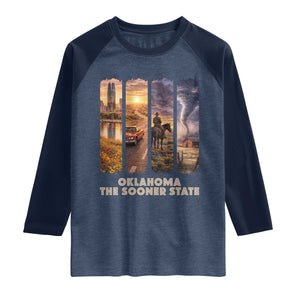 The Sooner State Pride Raglan Shirt Gift for Oklahomans TS12 Heather Denim Navy Print Your Wear