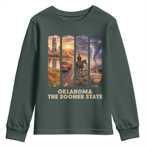 The Sooner State Pride Youth Sweatshirt Gift for Oklahomans TS12 Dark Forest Green Print Your Wear