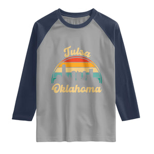 Vintage Tulsa Oklahoma Pride Raglan Shirt Proud Oklahoman Gift TS12 Sport Gray Navy Print Your Wear