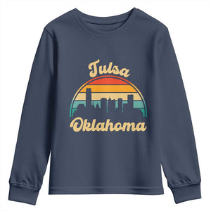 Vintage Tulsa Oklahoma Pride Youth Sweatshirt Proud Oklahoman Gift TS12 Navy Print Your Wear