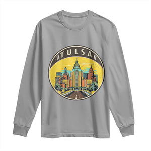 Vintage Tulsa Oklahoma Cityscape Pride Long Sleeve Shirt TS12 Sport Gray Print Your Wear