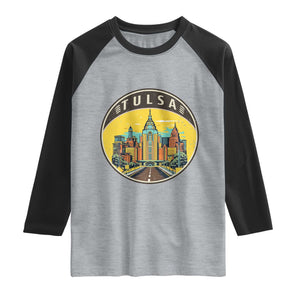 Vintage Tulsa Oklahoma Cityscape Pride Raglan Shirt TS12 Heather Gray Black Print Your Wear