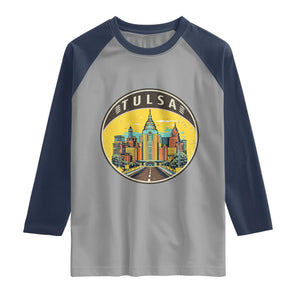 Vintage Tulsa Oklahoma Cityscape Pride Raglan Shirt TS12 Sport Gray Navy Print Your Wear