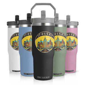 Vintage Tulsa Oklahoma Cityscape Pride Flip Straw Tumbler TS12 Print Your Wear