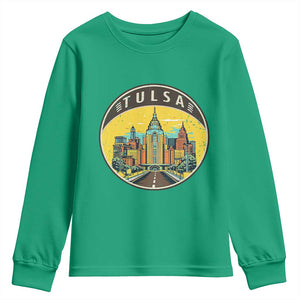 Vintage Tulsa Oklahoma Cityscape Pride Youth Sweatshirt TS12 Irish Green Print Your Wear