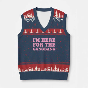 Funny Inappropriate Sex Humor Joke V-Neck Knit Sweater Vest I Am Here For The Gangb*ng TS12 Navy Red Print Your Wear