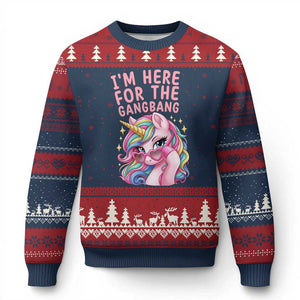 Funny Adult Humor Ugly Christmas Sweater I Am Here For The Gangb*ng TS12 Navy Red Print Your Wear