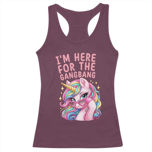 Funny Adult Humor Racerback Tank Top I Am Here For The Gangb*ng TS12 Maroon Print Your Wear
