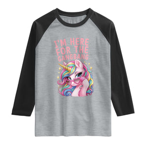Funny Adult Humor Raglan Shirt I Am Here For The Gangb*ng TS12 Heather Gray Black Print Your Wear