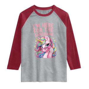 Funny Adult Humor Raglan Shirt I Am Here For The Gangb*ng TS12 Heather Gray Heather Red Print Your Wear