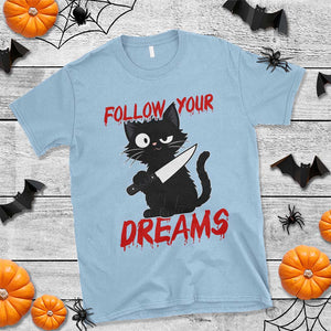 Killer Black Cat Halloween T Shirt Follow Your Dreams TS12 Light Blue Print Your Wear