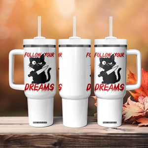 Killer Black Cat Halloween Tumbler With Handle Follow Your Dreams TS12 Print Your Wear