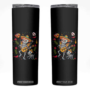 Day Of The Dead Skeleton Skinny Tumbler Playing Guitar With Dog Mexican Festival TS12 Black Print Your Wear