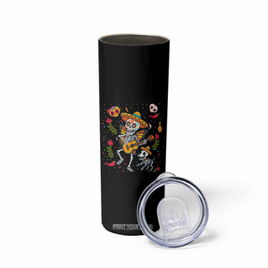 Day Of The Dead Skeleton Skinny Tumbler Playing Guitar With Dog Mexican Festival TS12 Print Your Wear