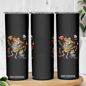 Day Of The Dead Skeleton Skinny Tumbler Playing Guitar With Dog Mexican Festival TS12 Print Your Wear