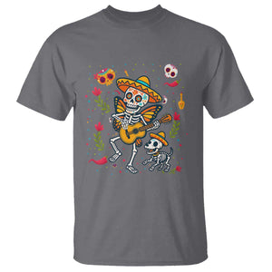 Day Of The Dead Skeleton T Shirt Playing Guitar With Dog Mexican Festival TS12 Charcoal Print Your Wear