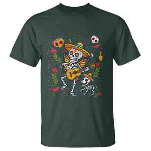 Day Of The Dead Skeleton T Shirt Playing Guitar With Dog Mexican Festival TS12 Dark Forest Green Print Your Wear