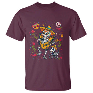 Day Of The Dead Skeleton T Shirt Playing Guitar With Dog Mexican Festival TS12 Maroon Print Your Wear