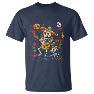 Day Of The Dead Skeleton T Shirt Playing Guitar With Dog Mexican Festival TS12 Navy Print Your Wear