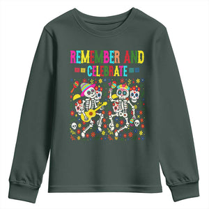 Dia De Los Muertos Skeleton Youth Sweatshirt Remember And Celebrate Mexican Festival TS12 Dark Forest Green Print Your Wear