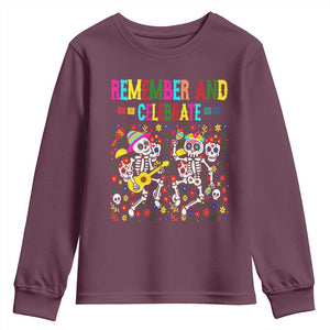 Dia De Los Muertos Skeleton Youth Sweatshirt Remember And Celebrate Mexican Festival TS12 Maroon Print Your Wear