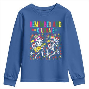 Dia De Los Muertos Skeleton Youth Sweatshirt Remember And Celebrate Mexican Festival TS12 Royal Blue Print Your Wear