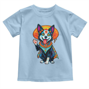Dia De Los Muertos Border Collie Toddler T Shirt Sugar Skull Dog Day Of The Dead Gift TS12 Light Blue Print Your Wear