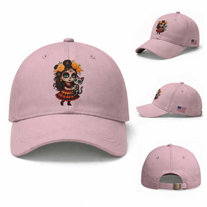 Day Of The Dead Latina Baseball Cap Cute Girl With Skeleton Kitten Floral Skull TS12 Baseball Cap Universal Fit Light Pink Print Your Wear