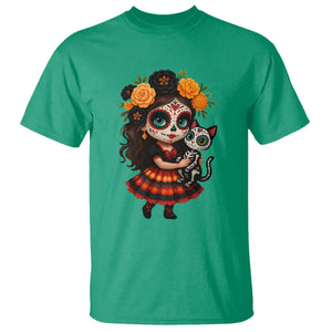 Day Of The Dead Latina T Shirt Cute Girl With Skeleton Kitten Floral Skull TS12 Irish Green Print Your Wear