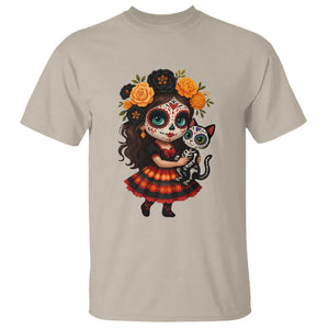 Day Of The Dead Latina T Shirt Cute Girl With Skeleton Kitten Floral Skull TS12 Sand Print Your Wear