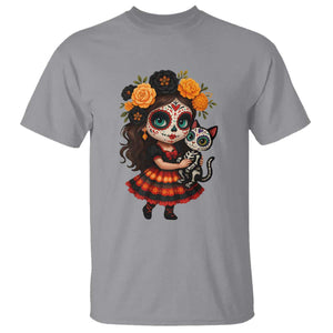 Day Of The Dead Latina T Shirt Cute Girl With Skeleton Kitten Floral Skull TS12 Sport Gray Print Your Wear