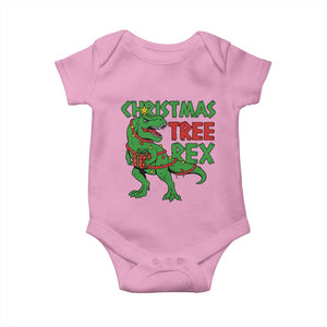 Christmas Dinosaur Baby Onesie Funny Tree Rex Xmas Light TS12 Light Pink Print Your Wear