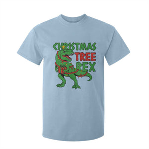 Christmas Dinosaur T Shirt For Kid Funny Tree Rex Xmas Light TS12 Light Blue Print Your Wear