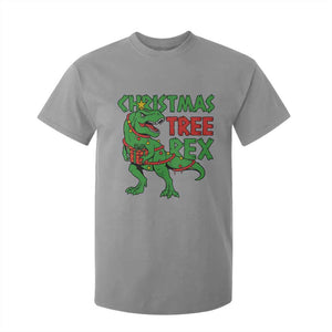 Christmas Dinosaur T Shirt For Kid Funny Tree Rex Xmas Light TS12 Sport Gray Print Your Wear