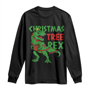 Christmas Dinosaur Long Sleeve Shirt Funny Tree Rex Xmas Light TS12 Black Print Your Wear