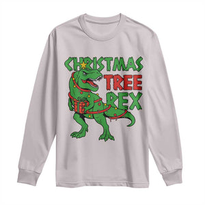 Christmas Dinosaur Long Sleeve Shirt Funny Tree Rex Xmas Light TS12 Ice Gray Print Your Wear