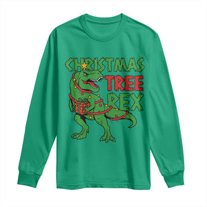 Christmas Dinosaur Long Sleeve Shirt Funny Tree Rex Xmas Light TS12 Irish Green Print Your Wear