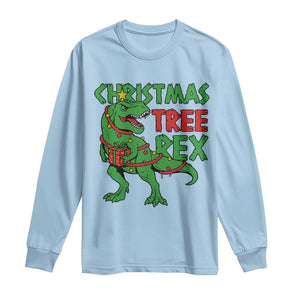 Christmas Dinosaur Long Sleeve Shirt Funny Tree Rex Xmas Light TS12 Light Blue Print Your Wear